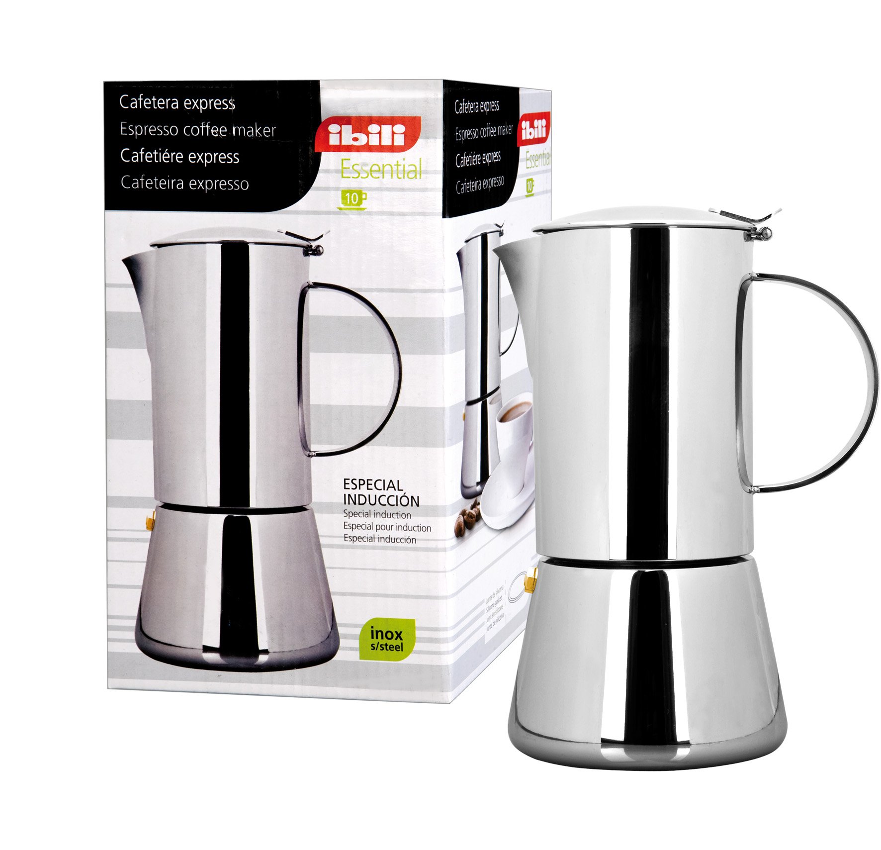 IBILI Essential Express Moka Pot, 2 Cups, 100 ml, Stainless Steel, Suitable for Induction Hobs