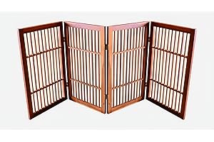 Pet Dog Gate Strong and Durable Freestanding Folding Acacia Hardwood Portable Wooden Fence Indoors or Outdoors by Urnporium (Brown Pet Gate, 4 Panel 30" Tall)