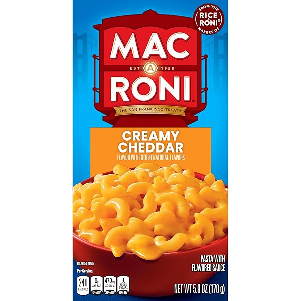 MAC A RONI, CREAMY CHEDDAR MACARONI AND CHEESE, 5.9 OZ BOX