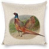 Icotoibabie Pheasant Couples Linen Throw Pillow Covers Farmhouse 18x18 Decorative Pillows for Couch Cushion Sofa Outdoor