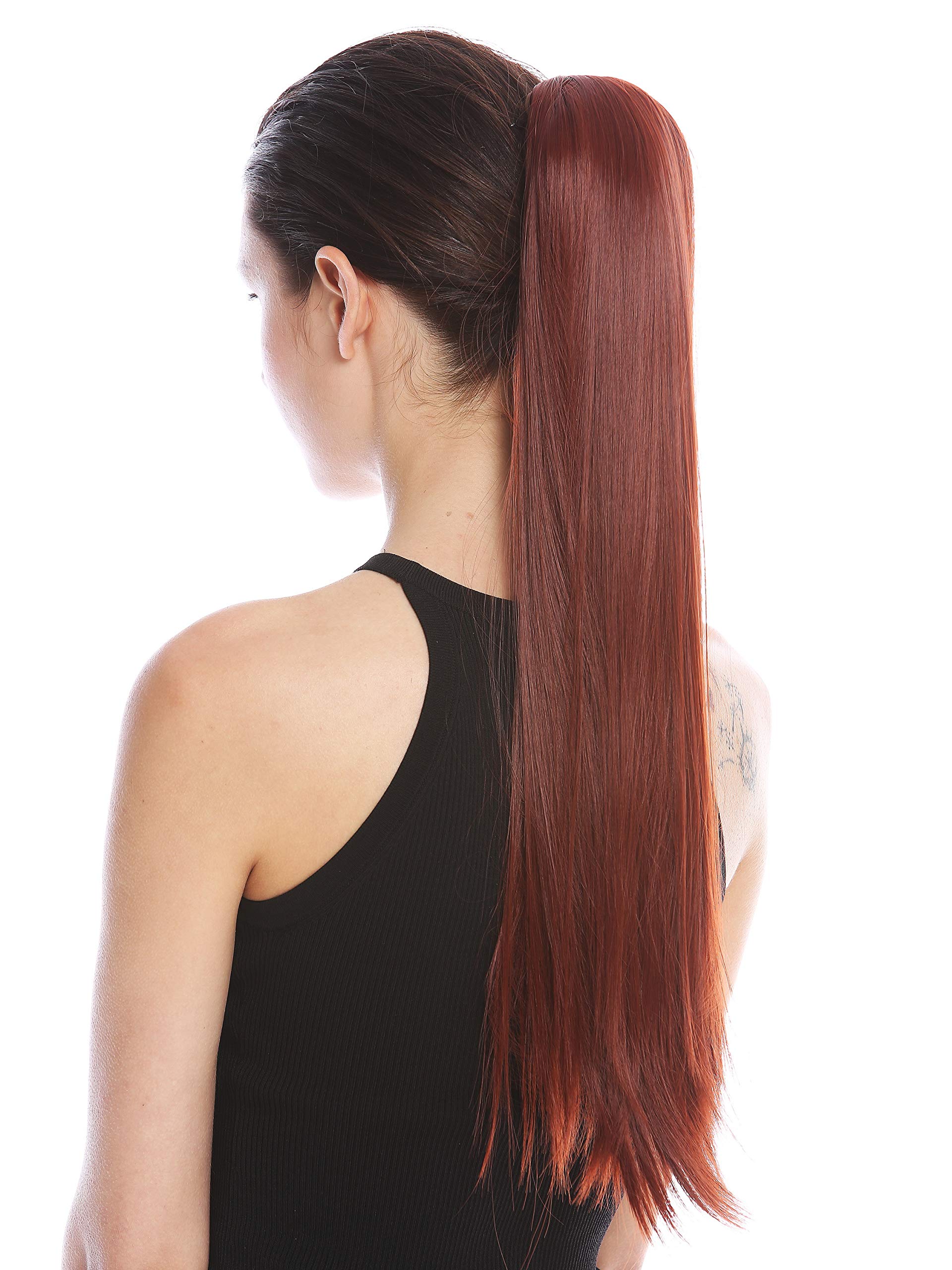 WIG ME UP - YZF-1094S-35 Hairpiece ponytail (comb & ribbon wrap-around system) extension pigtail very long (24inch) straight smooth auburn red brown