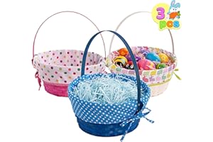 JOYIN 3 Pcs Easter Basket with Polka Dots Lining, Natural Woven Easter Eggs and Candy Wicker Basket for Picnic, Gift Packing,