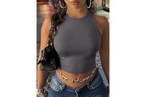 Women‘s High Neck Cropped Workout Tank Top - Slim Fit Ribbed Cami, Yoga Gym Exercise Sleeveless Shirt with Wide Strap