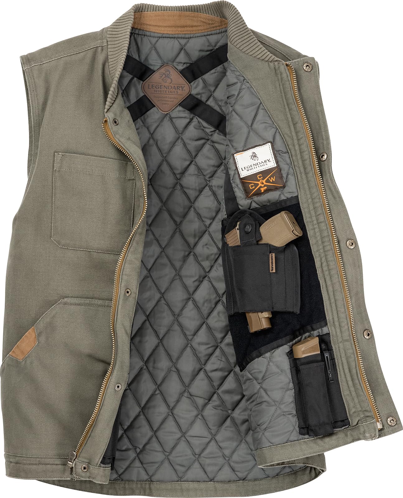 Legendary Whitetails Mens Concealed Carry CCW Vest with Two Holsters Water-Repellent Canvas Insulated, Army, SML Image