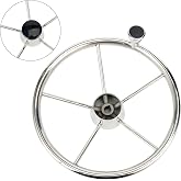 Amarine Made 5-Spoke 13-1/2 Inch Destroyer Style Stainless Boat Steering Wheel with M Size Knob - 9310SRF1