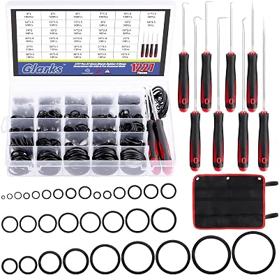 GLARKS 1234pc Metric O-Ring Assortment Kit NBR Rubber Seal w/ Picks & Bag