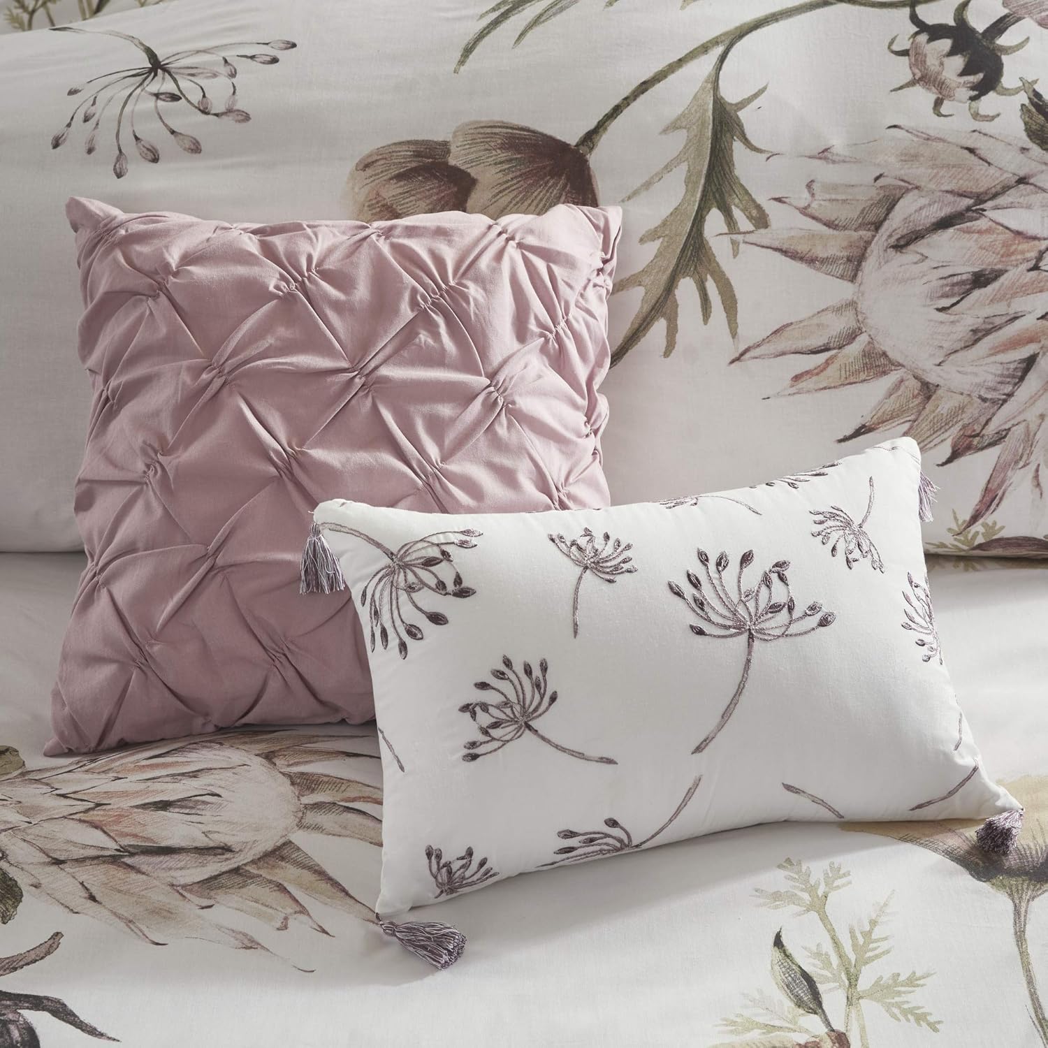 Madison Park 100% Cotton Comforter Contemporary Floral Design All Season Set, Matching Bed Skirt, Decorative Pillows, Queen(90"x90"), Blush: Home & Kitchen