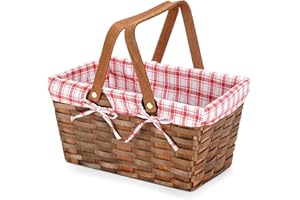 G GOOD GAIN Woodchip Picnic Basket with Double Folding Handles, Hand Woven Easter Eggs and Candy Basket, Bath and Kids Toy Wicker Storage Basket, Gift Packing Woven Basket. Flower Girl Baskets for Valentine Day