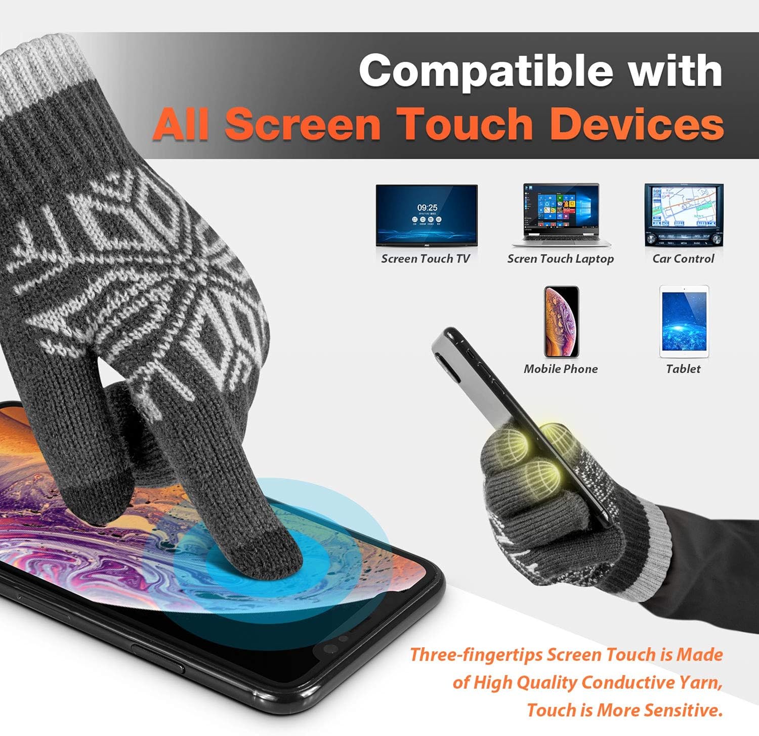 Pvendor Winter Gloves Touch Screen Warm Knit Gloves, Soft Wool Lining Elastic Cuff, Anti-Slip Rubber Design Warm Gloves for Men Women : Clothing
