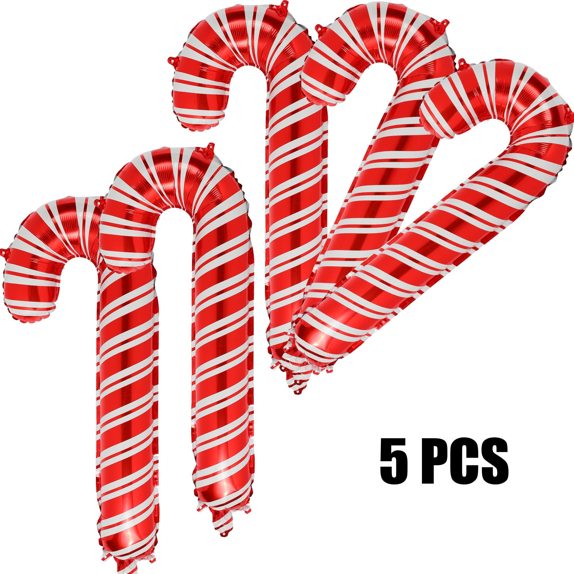 5 Pcs Christmas Candy Cane Foil Mylar Balloons Big Xmas Birthday Party Decoration Supplies Red and White Holiday Balloons for Xmas Home Party Decoration