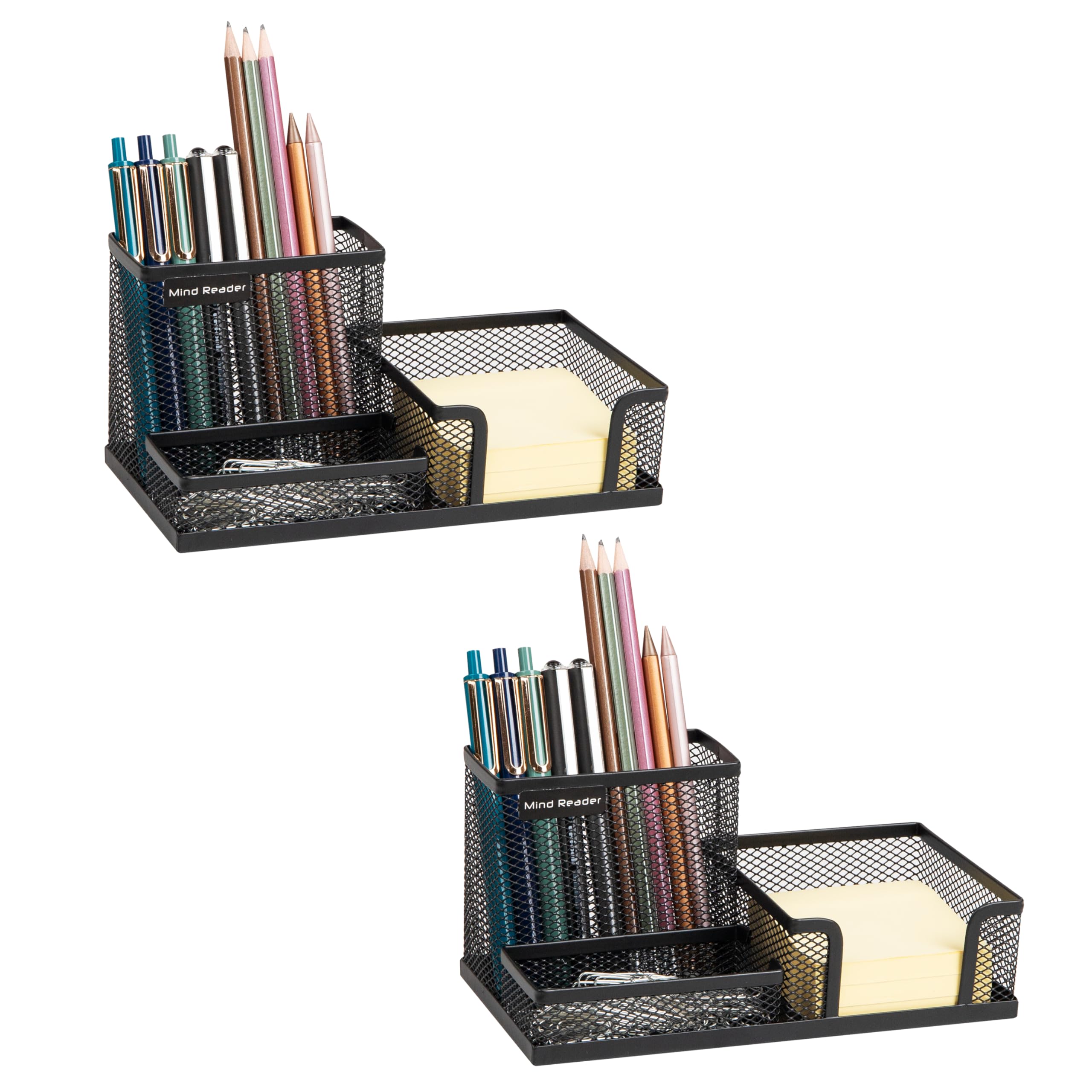 Mind Reader Desktop Organizer, Pen Holder, Clip Basket, Storage, Office, Metal Mesh, 8.07" L x 4.13" W x 3.94" H, Black