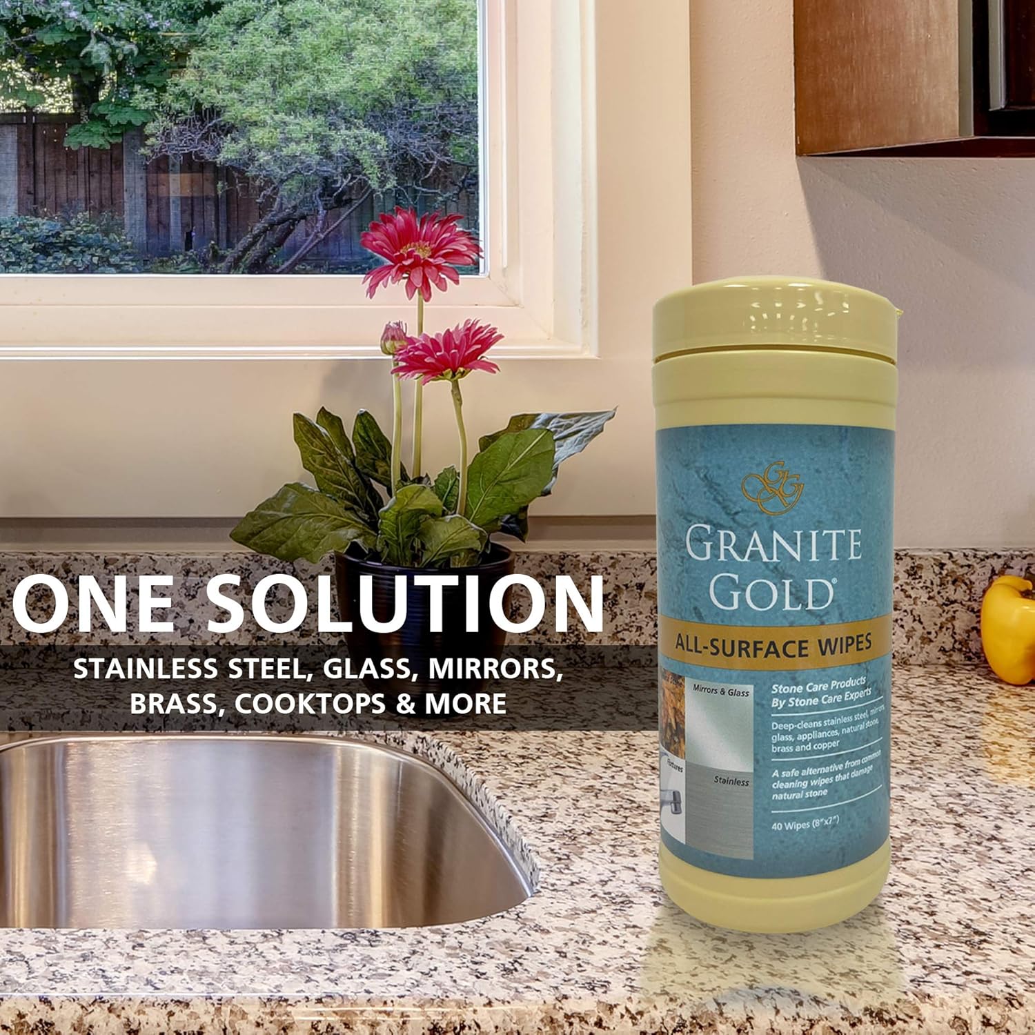 Granite Gold All-Surface Cleaner Wipes Household Streak-Free Cleaning for Stainless Steel, Glass, Granite, Quartz, Marble Countertops-Made in the USA, 40 count, 40 Count: Health & Personal Care