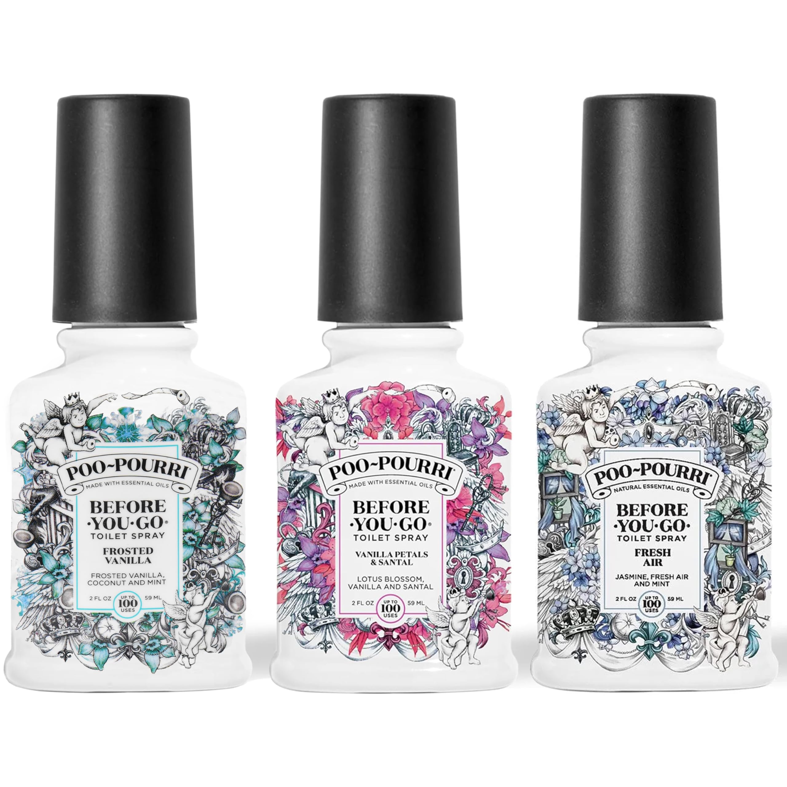 Poo-Pourri Before-You-Go Toilet Spray, Spring 2 Oz Variety Pack– Apple Bottom, Peaches & Cream, and Fir Flush