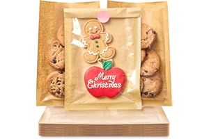 ​​​Ocmoiy 100 Pcs Clear Front Paper Cookie Bags with Seal Heat-Sealable & Grease-Resistant, 5.1x7.5 Inches Brown Bakery Bags with Window, Small Treat Bags Cookies Packaging Favor Bags (100)