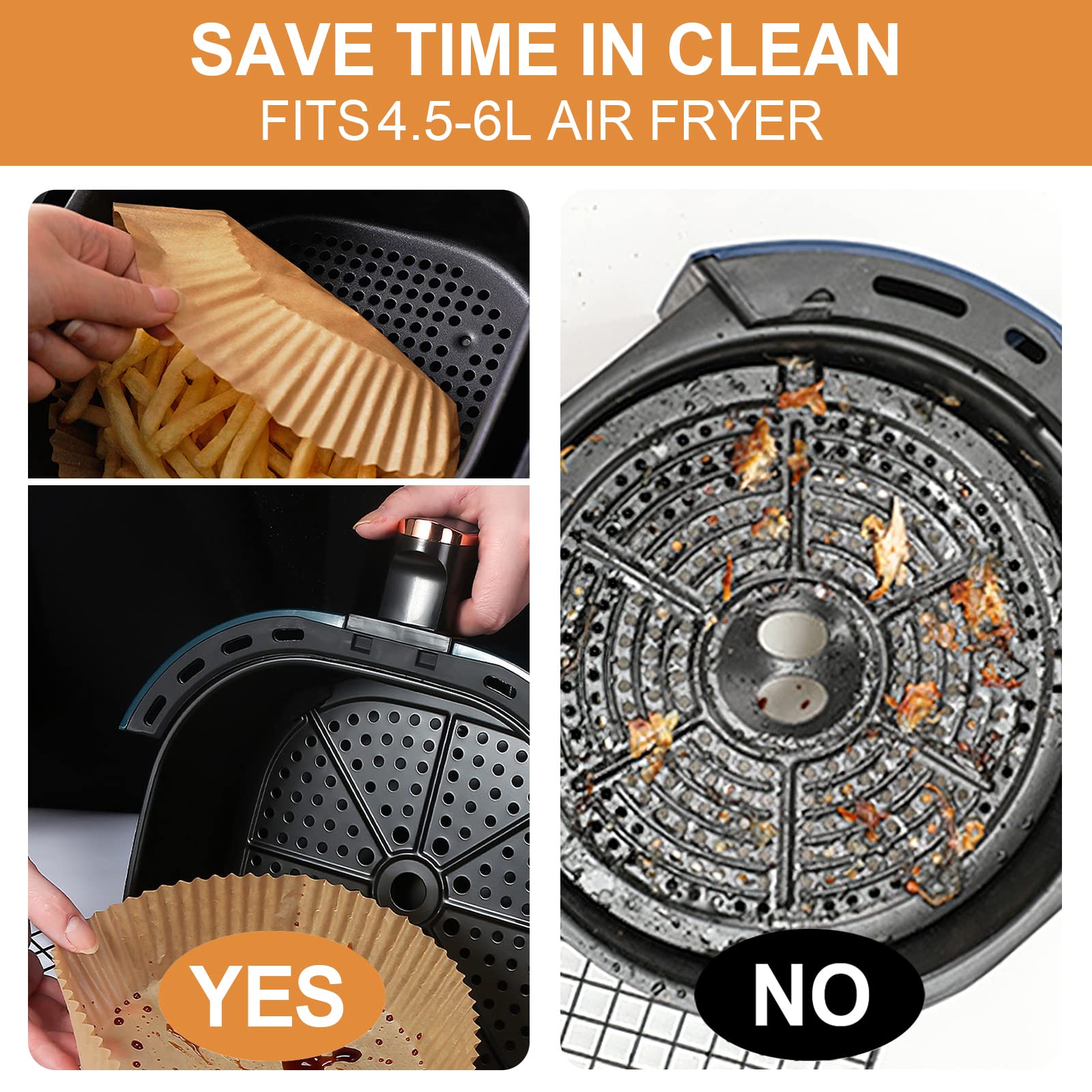 AiQInu Backpapier für Heißluftfritteuse, Airfryer Backpapier Rund 20cm 100 Stück BPA-frei Wasserdicht Ölfest Pergamentpapier Liner Airfryer Zubehör, für Heißluftfritteuse Ofen Mikrowelle 3