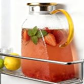 JIABUUN Glass Pitcher with Lid and Spout, 1.8L/60oz Clear Jug - Fridge Door | Borosilicate Glass Bottle with Handle and Stain