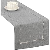Tosewever Decorative Hemstitch Linen Table Runner Farmhouse Style Tabletop Collection Handcrafted Table Runners for Everyday Dining Wedding Party Holiday Home Decor (14 x 72 Inches, Grey)