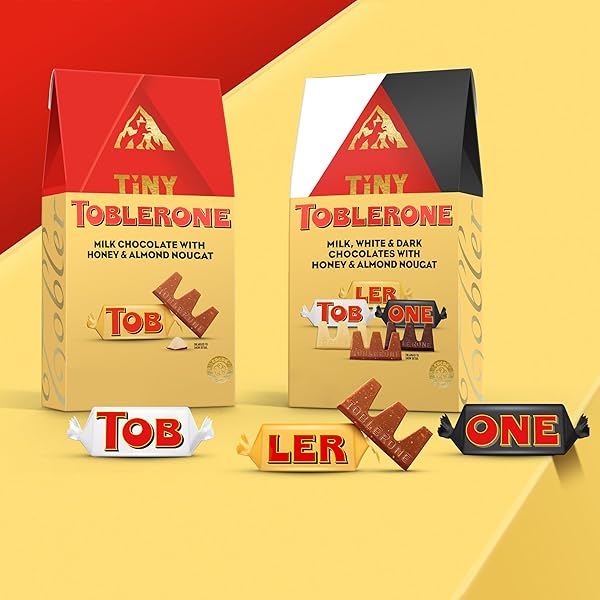 TOBLERONE TINY ASSORTED CHOCOLATE BARS VARIETY PACK (MILK, DARK, & WHITE), 1 GIFT BAG (27 PIECES)