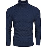 COOFANDY Men's Slim Fit Turtleneck Sweater Casual Knitted Twisted Pullover Solid Sweaters