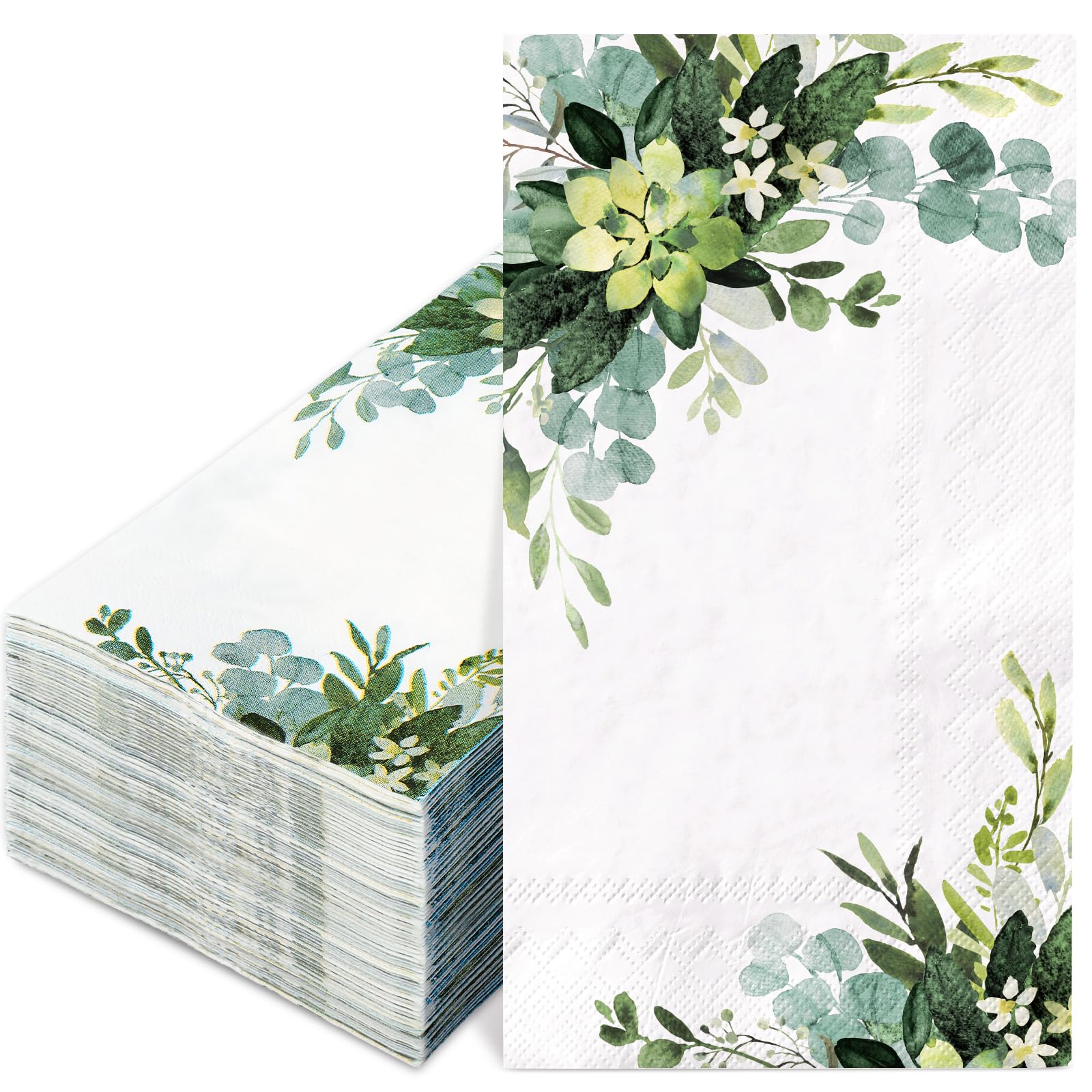 Photo 1 of 100Pcs Greenery Guest Napkins Watercolor Eucalyptus Leaves Disposable Paper Napkins Green Leaves Dinner Hand Napkin for Spring Wedding Baby Shower