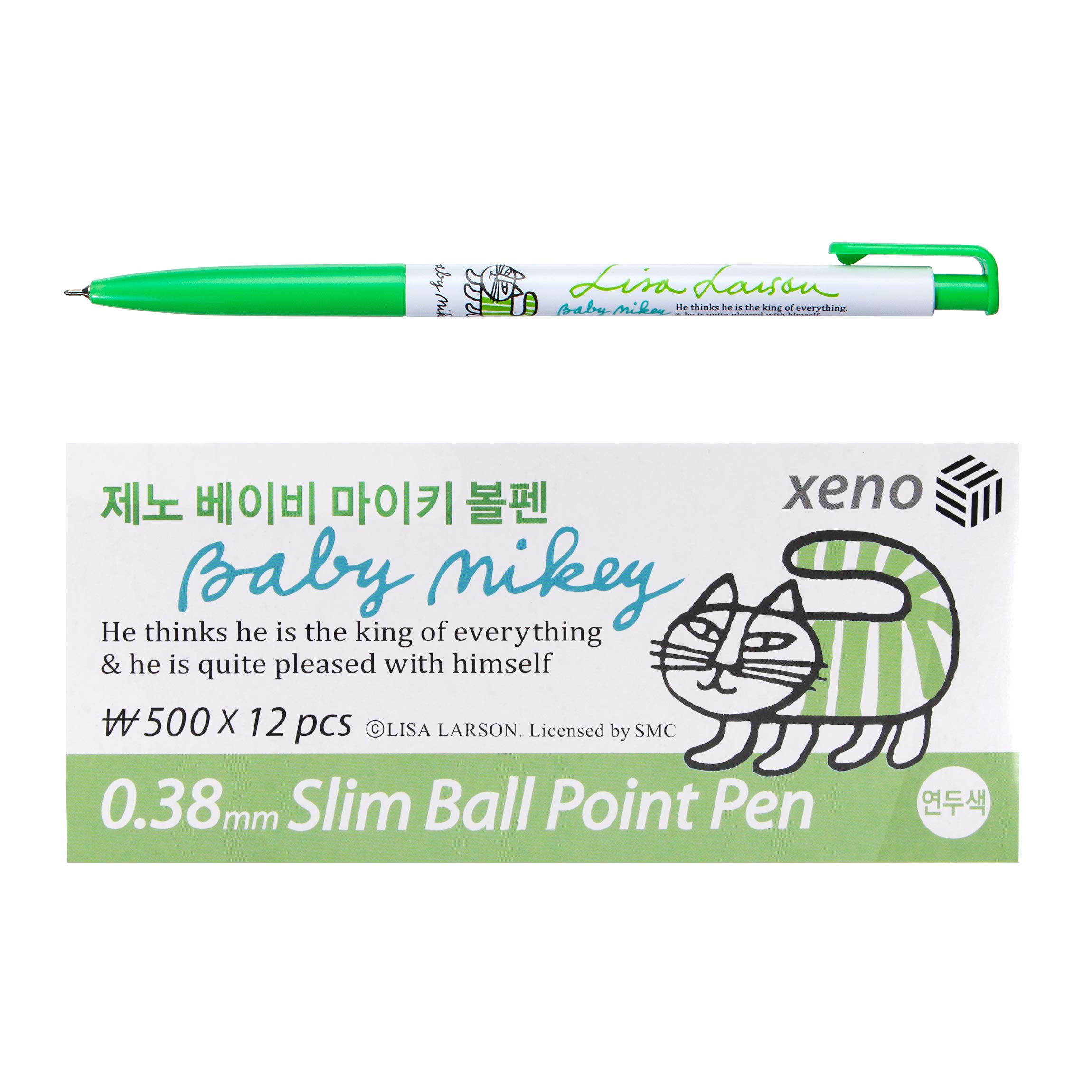Xeno 0.38mm Slim Ballpoint Pen Shinzi Monpeluche to Baby Mikey Lisa 12 Pack (Yellowgreen 12 Pack)
