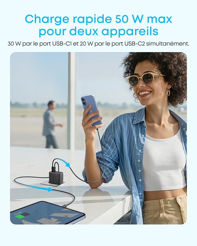 Zolo Adaptateur Mural 4 Ports avec Sortie 50W Max (Câble Non Inclus)