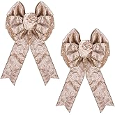 Ftuuo 2pcs Christmas Wreath Bows, Champagne Velvet Bow for Wreath Golden Edged Xmas Crafts Decorative Ornament Bow for Indoor Outdoor Christmas Wedding Holiday Party Decorations