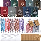 Qeeenar 200 Pcs Christian Gifts Bulk Sets Bible Verse Religious Ballpoint Pen and Notebook Gift Set with Thanks Tags Organza Bag Gift Bulk for Women Church Christian Party Favors(Multicolor,Classic)