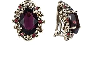 BriLove Women's Victorian Style Crystal Floral Cameo Inspired Oval Clip-On Earrings