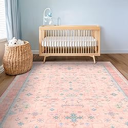 Pink Rugs for Bedroom Girls, 5x7 Washable Area Rug