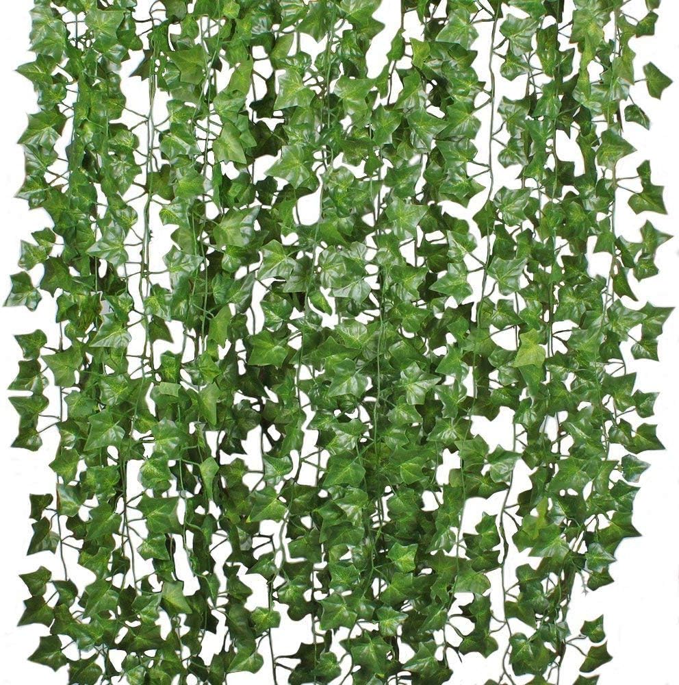 MEETY LIFE 12 Strands (7 Feet Each) Artificial Ivy Leaf Plants Vine Hanging Garland Fake Foliage Flowers Home Kitchen Garden Office Wedding Wall Decor, 84 Feet, Green