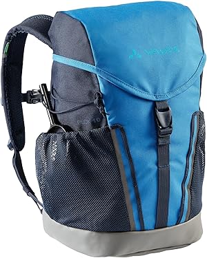 VAUDE Kinderrucksack Jungen & Mädchen Puck - komfortabler Wanderrucksack Kinder 10L, Wetterfester Schulrucksack mit Regenhülle & Lupe, viel Stauraum - blue/eclipse