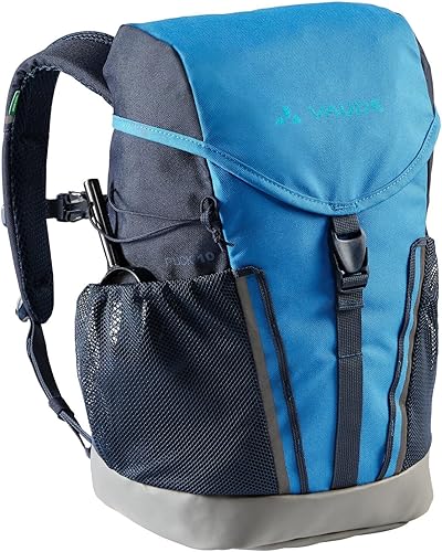 VAUDE Kinderrucksack Jungen & Mädchen Puck - komfortabler Wanderrucksack Kinder 10L, Wetterfester Schulrucksack mit Regenhülle & Lupe, viel Stauraum - blue/eclipse