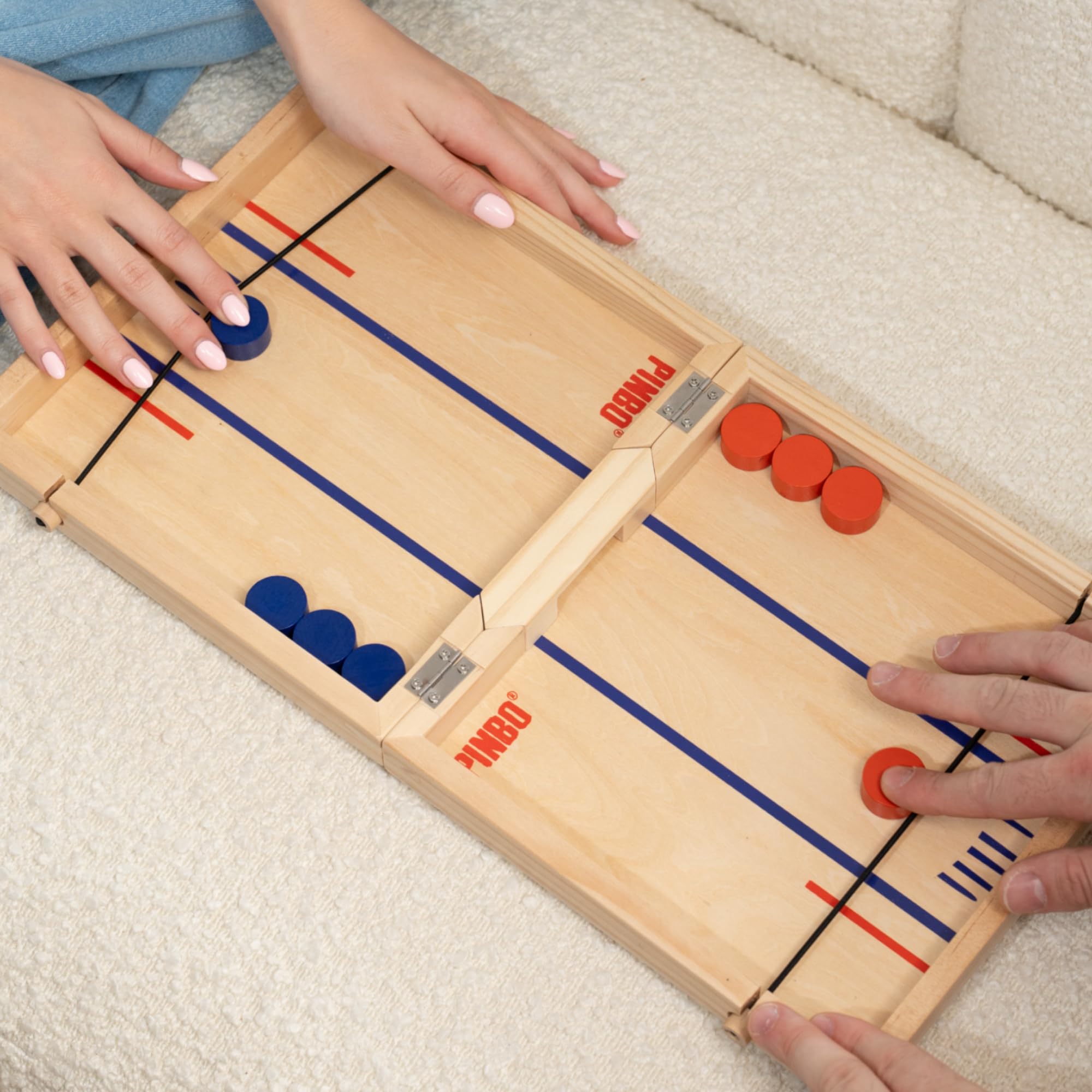 Pinbo The Classic Slingshot Game | Fast Action Foldable 2-Player Tabletop Wooden Game for Kids & Adults | Great for Travel & Game Night | Three Gates Included