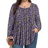 MUSE SHOW Plus Size Tops for Women Fall Long Sleeve Shirts Blouses Flowy Loose Fit 1X-5X