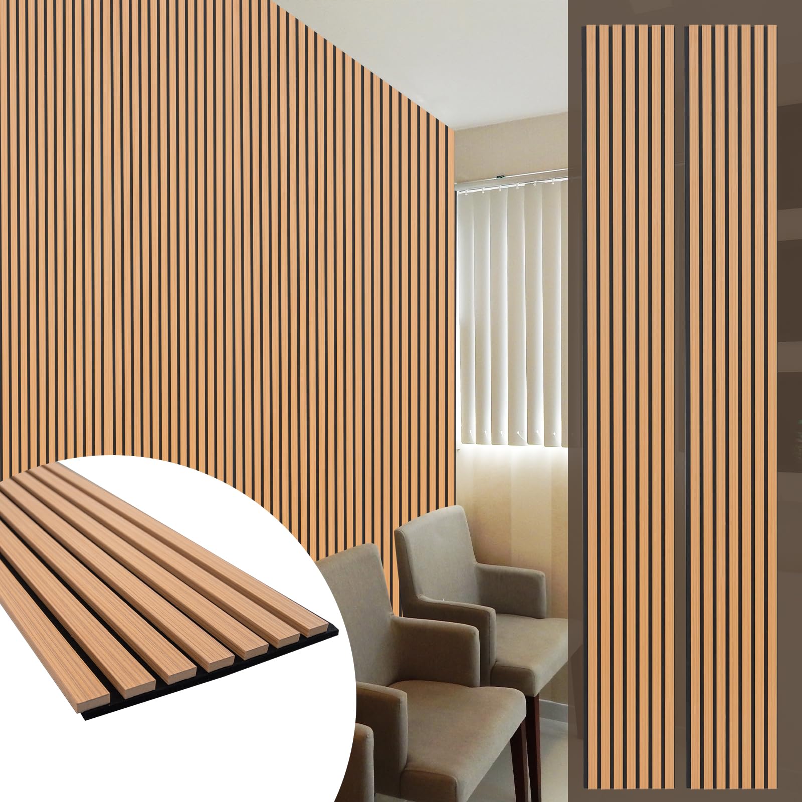 Photo 1 of Yuzzy Wood Panels for Wall - 9 Feet Teak Wood Slat Acoustic Panels 2 PCS - Modern Sound Absorbing Wall Panels for Interior Wall Decor for Home, Office, Studio