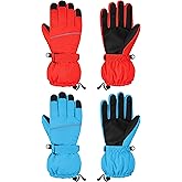Cooraby 2 Pairs Kids Snow Ski Gloves Winter Waterproof Warm Gloves for Boys Girls Cold Weather Outdoor