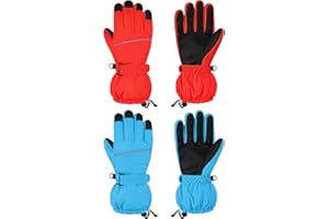 Cooraby 2 Pairs Kids Snow Ski Gloves Winter Waterproof Windproof Thick Warm Gloves for Boys Girls Cold Weather Outdoor