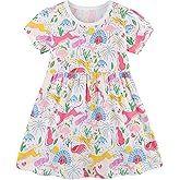 BeiVSlley Baby Girls Cotton Dress - Short Sleeve Toddler Summer Dresses, Kids Comfy Twirl A-Line Sundress for 2-7T