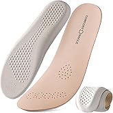 Leather Sockless Shoe Insoles for Men, Thin Dress Work Boots Inserts - Shock Absorption, Anti Sweat & Anti-Odor, for Athletic Shoes, Leather Shoes & Business Shoes (Peach-Beige, Women 7-8.5)