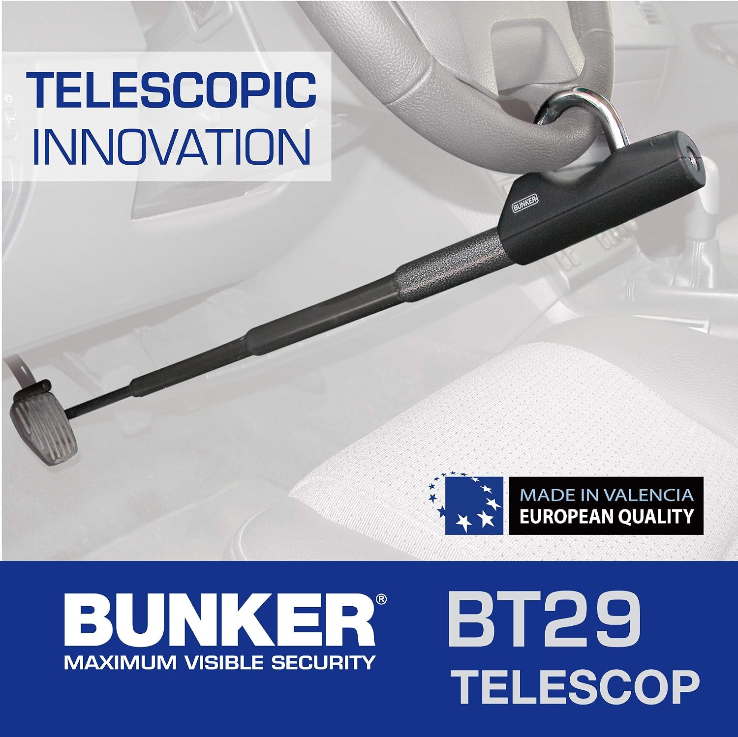 BUNKER BT29 High-End Telescopic Steering Wheel Lock to Brake Pedal, Most Compact, Easier to Carry Handy (Folds to 11.4in) - Image 4