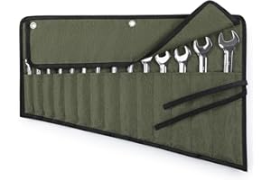 WISEPRO 14 Pockets Wrench Roll up Pouch, 900D Roll up Tool Bag with 3 Metal Hanging Rings, Wrench Organizer for Electricians,