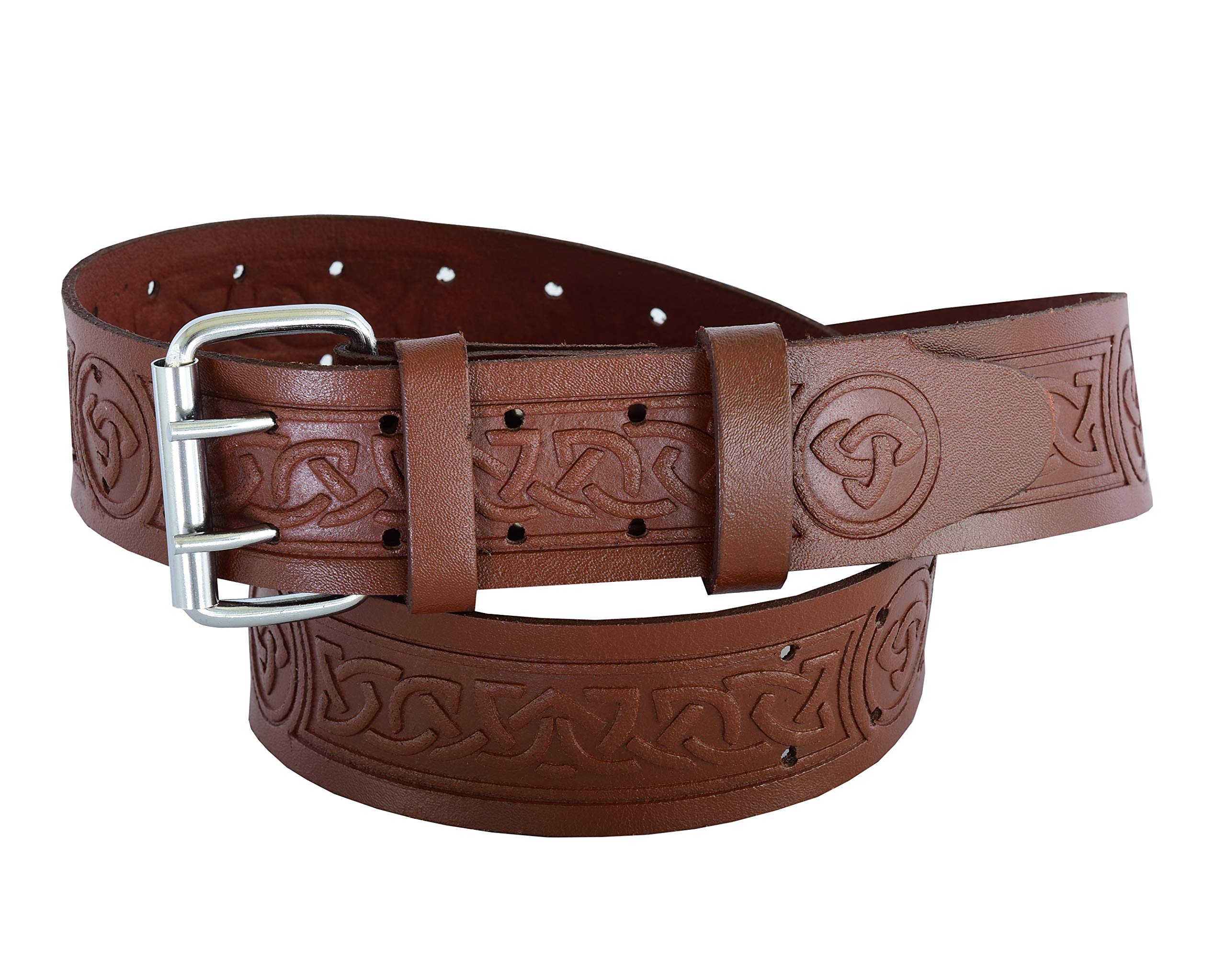BBI LTD Scaffolding 2" Brown celtic Leather embossed Tool belt Utility Leather Kilt Belt (Brown)