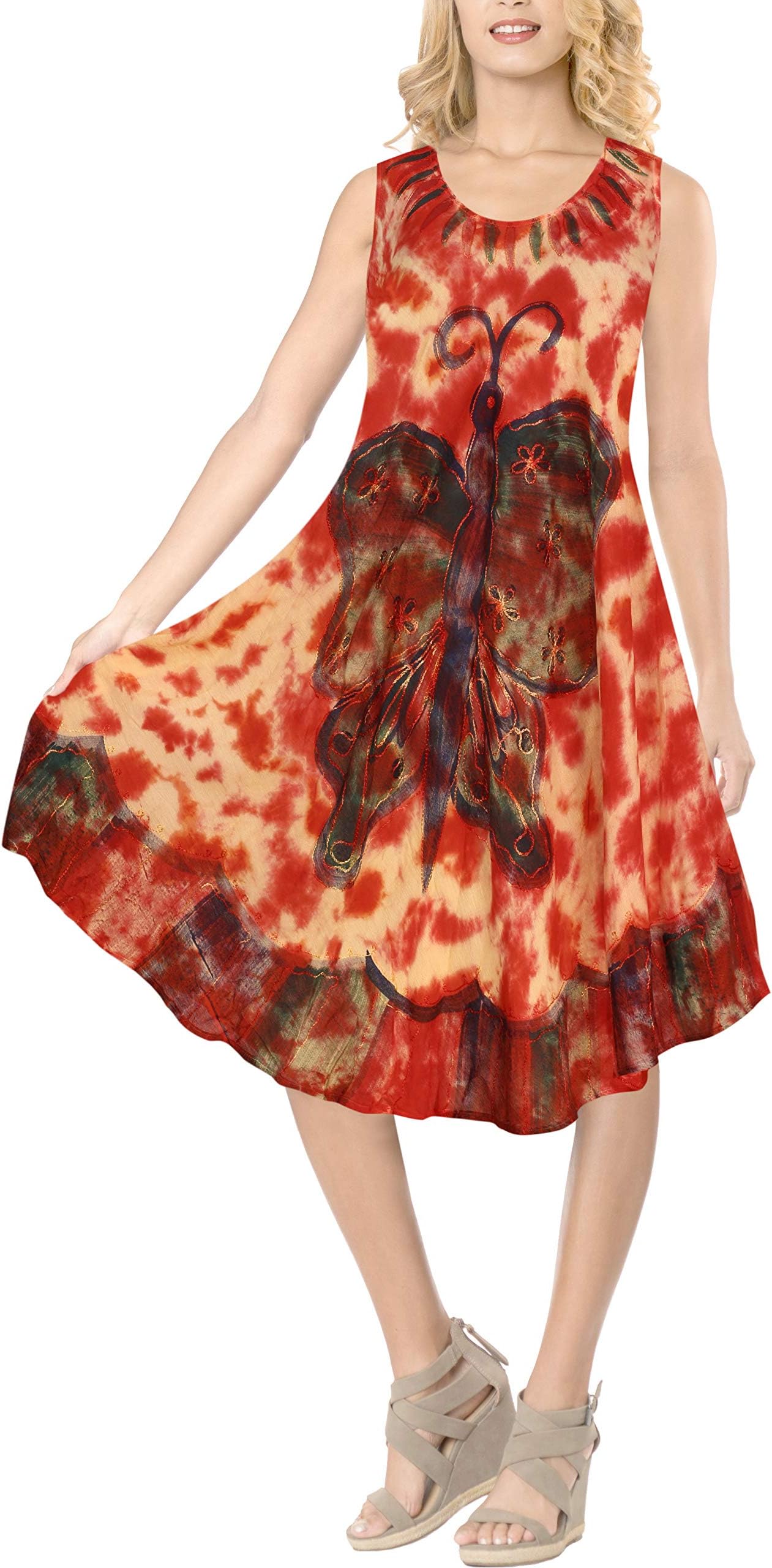 Women Summer Casual Swing T-Shirt Dresses Beach Cover up Hand Tie Dye A