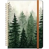 Ruled Spiral Writing Notebook,A5 Hardcover Lined College Journal for Women Lady,Fashion Puppy Watercolor Strong Twin-Wire Binding with Premium Paper,8.4" X 6",Perfect for School,Office,Home Gifts(Spruce Green Forest)