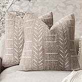vivrudil Home Décor Decorative Boho Accent Chenille Throw Pillow Covers Textured Neutral Cushion Covers Soft Farmhouse Pillowcase for Couch Sofa Chair Bed Living, 18×18 Inch, Set of 2, Light Taupe