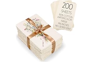 Oleitodh 200 Sheets Cotton Watercolor Paper 4 x 6inch, 140lb/300 GSM Handmade Paper Deckled Edge Watercolor Cardstock Texture
