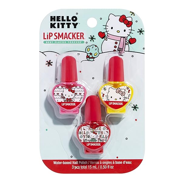 LIP SMACKER NAIL POLISH, 3 MOISTURIZING, SMOOTHING SOFT SHINE, HYDRATING & PROTECTING FUN FLAVORS, CRUELTY-FREE & VEGAN – HOLIDAY HELLO KITTY