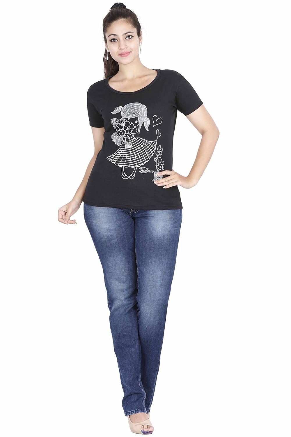 fleximaa women's round neck printed t-shirt