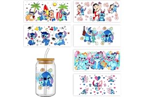 GARETHEORA 6Sheets Cartoon UV DTF Cup Wrap Transfer Stickers for 16oz Glass Cups, Rub on Transfers for Crafts Cup Decal Stickers (Cartoon)